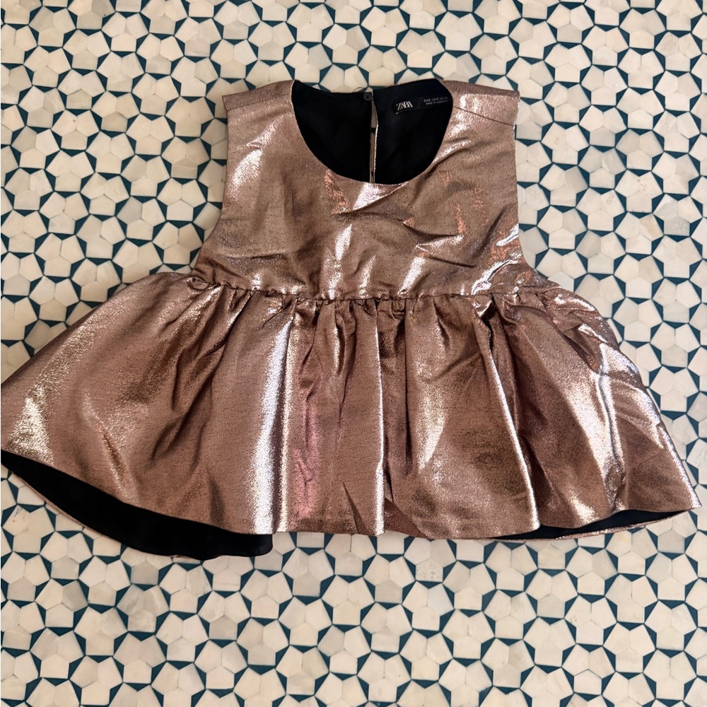 Zara Metallic Peplum crop Top gold rose bronze